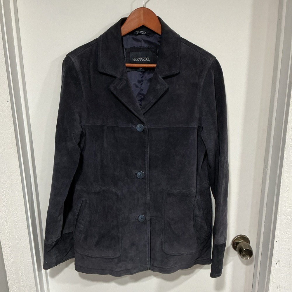 Bernardo Marshall Fields Blue Suede Blazer Jacket, S, 90s Minimal, Y2K, Vintage